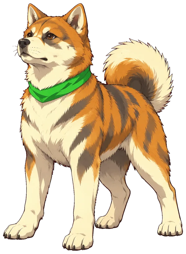 Koda, an Akita with a green bandana